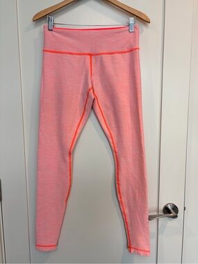 Lululemon Pink Heathered Leggings Neon Coral Stitch High Rise Size 8